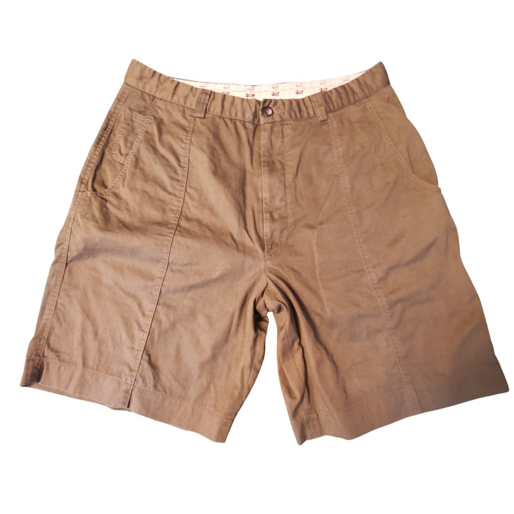 Dunhill Golf Mens Brown Olive Cotton Rayon Chino Shorts Sz 32W Italy Made Active